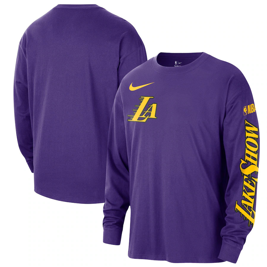 Men's Los Angeles Lakers Purple 2024/25 City Edition Courtside Max90 Heavyweight Long Sleeve T-Shirt Men's Los Angeles Lakers Purple 2024/25 City Edition Courtside Max90 Heavyweight Long Sleeve T-Shirt